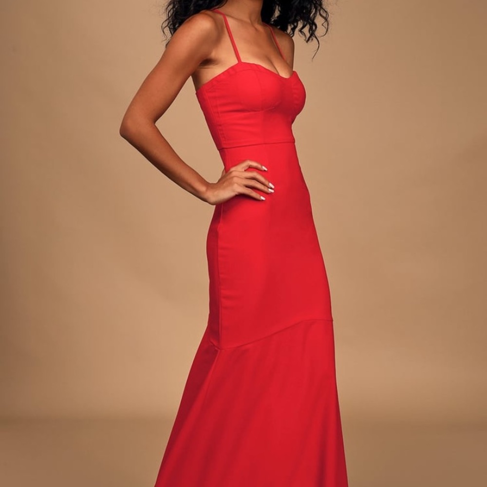 Lulus See You Again Red Bustier Mermaid Maxi Dress